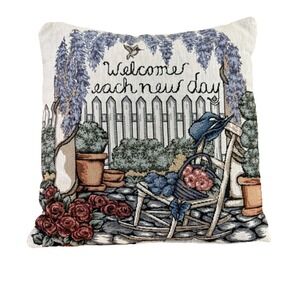 Cottage Garden Tapestry Pillow Welcome Each New Day Springtime Gift For Gardener